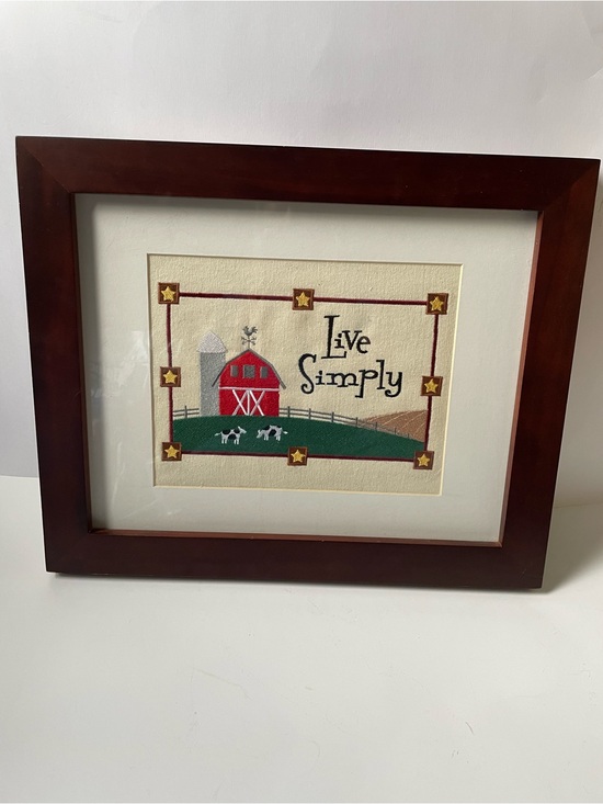 Source Unknown Other - Live Simply Red Barn embroidered Framed Wall Art.